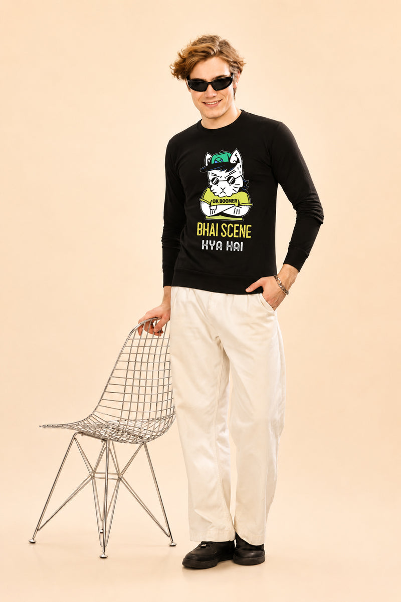 Faltu.co Bhai Kya Scene Hai Printed Men’s Full Sleeve Premium Pure Cotton Sweatshirt