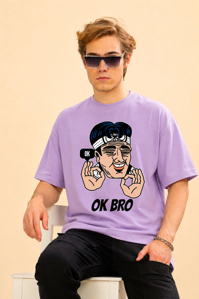 Faltu.co Ok Bro Men’s Printed Oversized Baggy Fit Rich Soft Cotton Fabric T-shirt