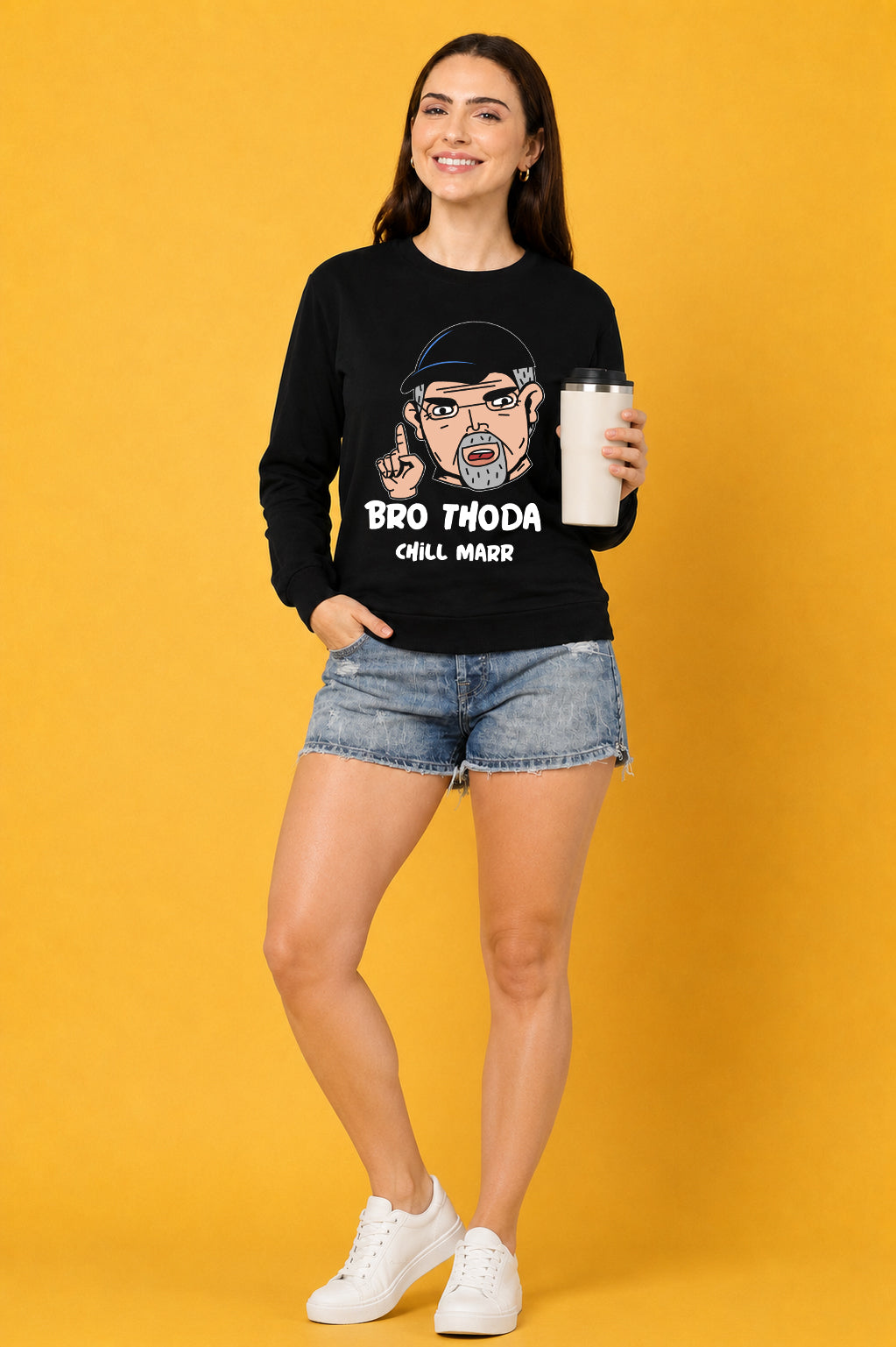 Bro Thoda Chill Kar Printed Women’s Cozy & Stylish Full Sleeve Pastel Colour Sweatshirt