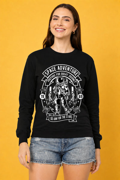 Space Adventure Printed Women’s Cozy & Stylish Full Sleeve Pastel Colour Sweatshirt