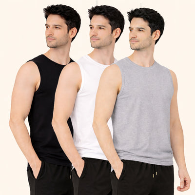 Faltu.co Pack of 3 Multicolour Men Cotton Gym Vest Breathable Sleeveless Sando