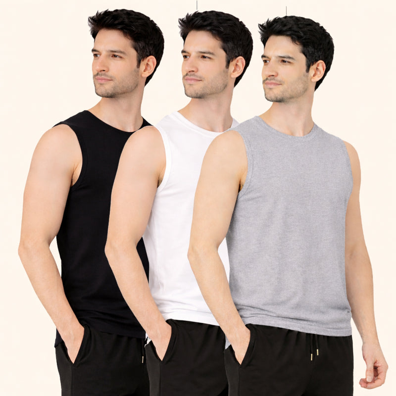 Faltu.co Pack of 3 Multicolour Men Cotton Gym Vest Breathable Sleeveless Sando