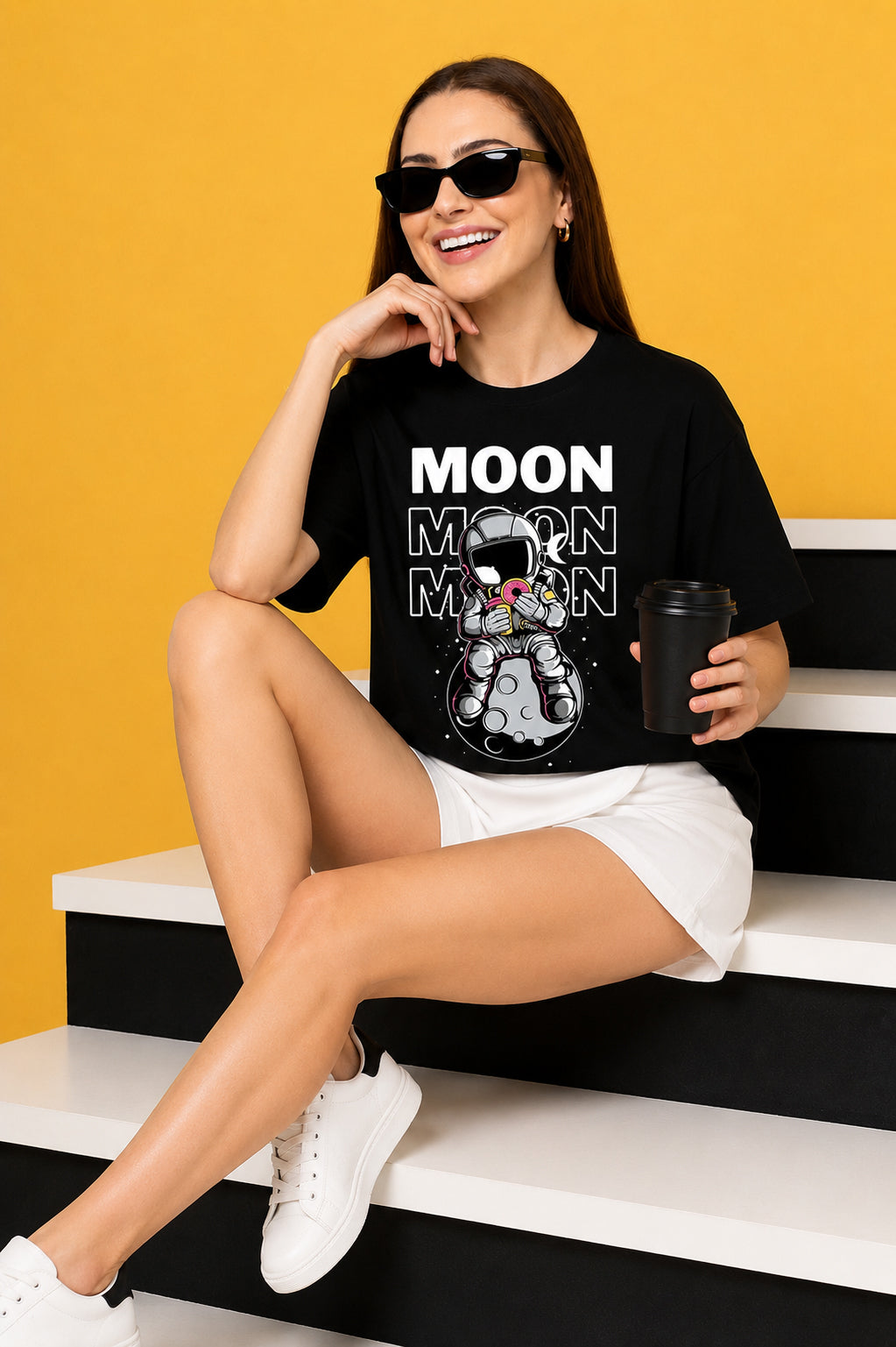 Moon 2 Printed Oversized Baggy Loose Fit T-Shirt