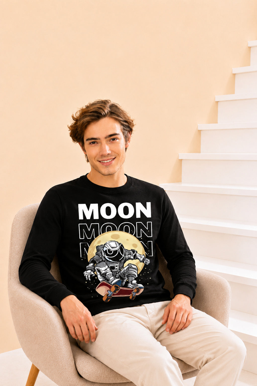 Faltu.co Moon Printed Men’s Full Sleeve Premium Pure Cotton Sweatshirt