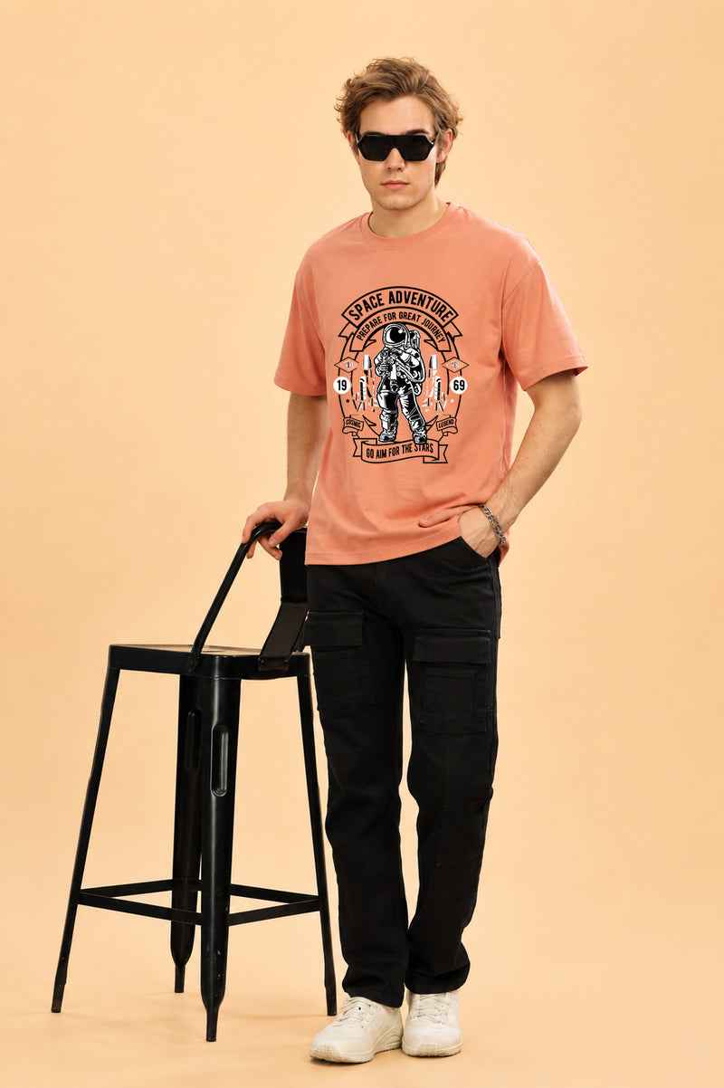 Faltu.co Space Adventure Men’s Printed Oversized Baggy Fit Rich Soft Cotton Fabric T-shirt