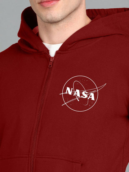 Nasa Printed Men Winter Full Sleeve Zipper Hooded Hoodie with 2 Kangaroo Pockets