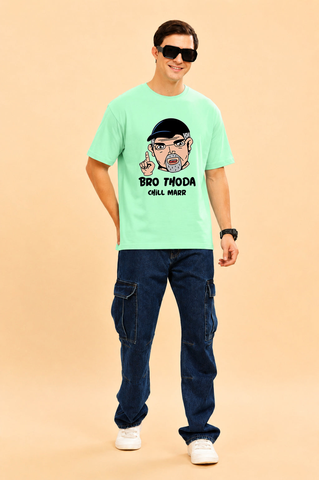 Faltu.co Bro Thoda Chill Kar Men’s Printed Oversized Baggy Fit Rich Soft Cotton Fabric T-shirt