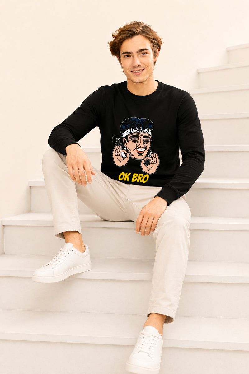 Faltu.co Ok Bro Printed Men’s Full Sleeve Premium Pure Cotton Sweatshirt