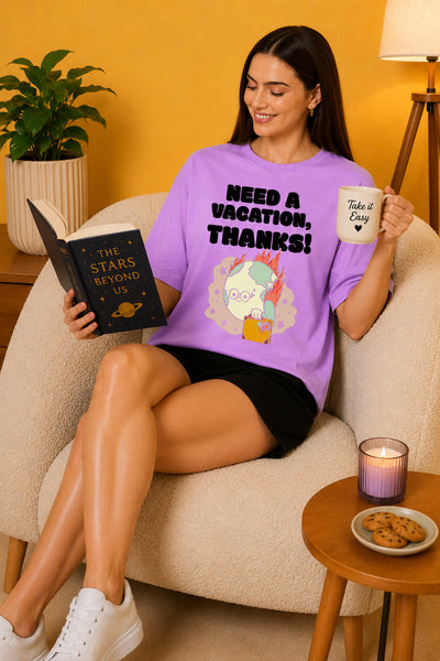 Need A Vacation Thanks Printed Oversized Baggy Loose Fit T-Shirt