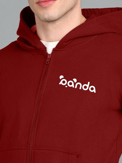 Panda Printed Men Winter Full Sleeve Zipper Hooded Hoodie with 2 Kangaroo Pockets