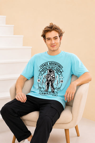 Faltu.co Space Adventure Men’s Printed Oversized Baggy Fit Rich Soft Cotton Fabric T-shirt