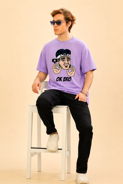 Faltu.co Ok Bro Men’s Printed Oversized Baggy Fit Rich Soft Cotton Fabric T-shirt