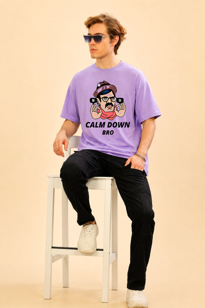 Faltu.co Calm Down Bro Men’s Printed Oversized Baggy Fit Rich Soft Cotton Fabric T-shirt