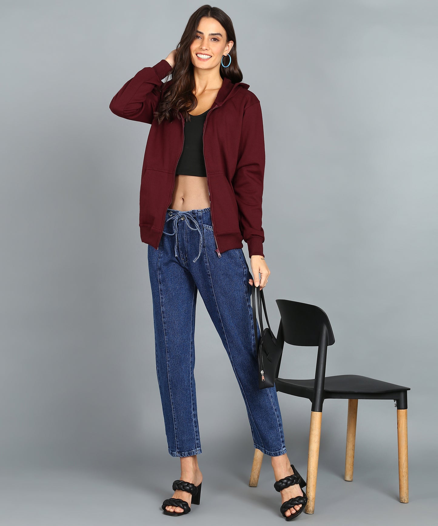 Women’s Plain Zipper Hooded Hoodie Stylish & Comfortable