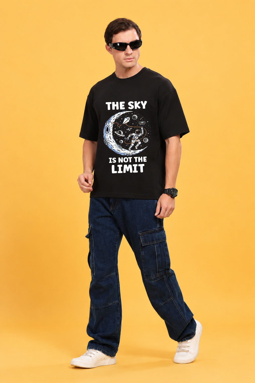 Faltu.co The Sky Is the Limit Men’s Printed Oversized Baggy Fit Rich Soft Cotton Fabric T-shirt
