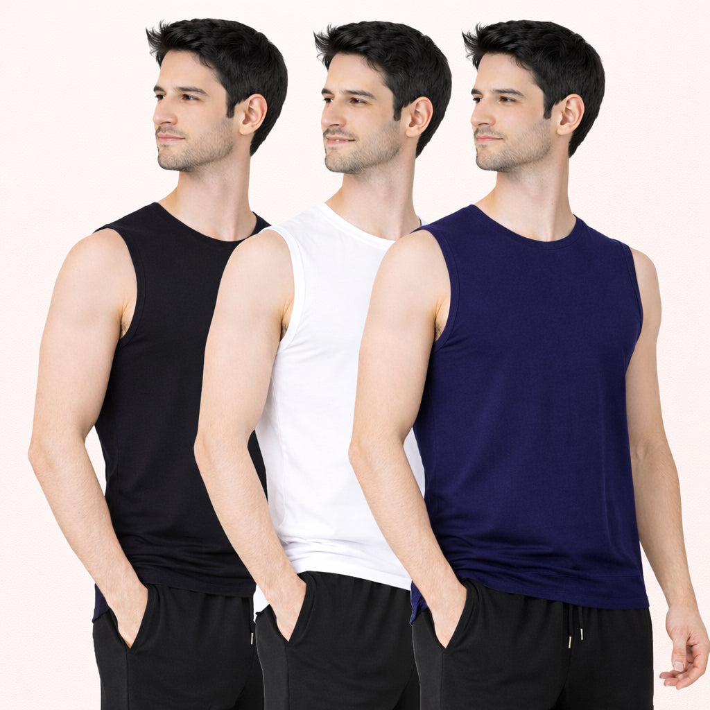 Faltu.co Pack of 3 Multicolour Men Cotton Gym Vest Breathable Sleeveless Sando