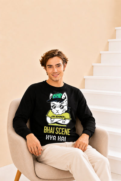 Faltu.co Bhai Kya Scene Hai Printed Men’s Full Sleeve Premium Pure Cotton Sweatshirt