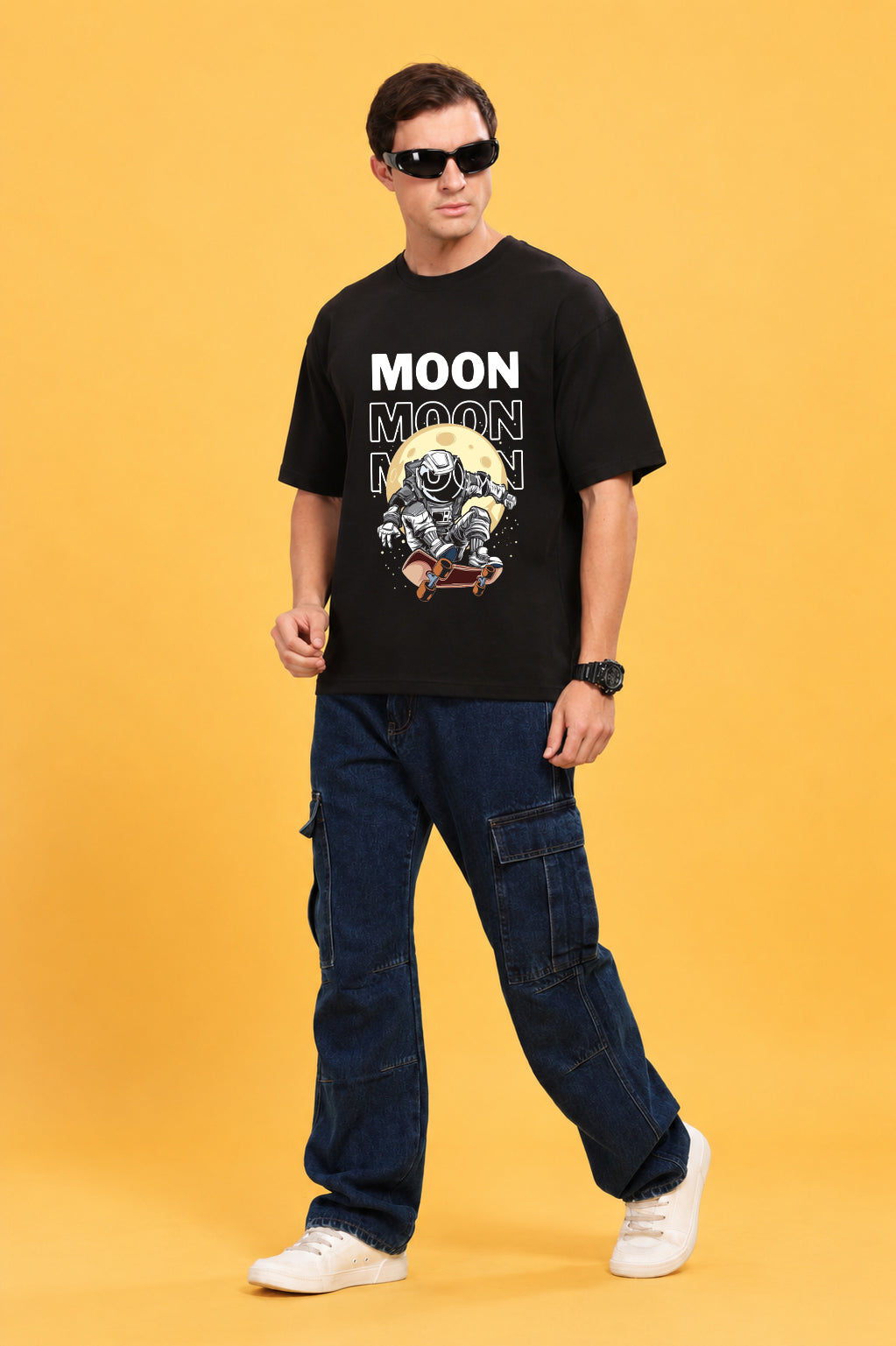 Faltu.co Moon Men’s Printed Oversized Baggy Fit Rich Soft Cotton Fabric T-shirt