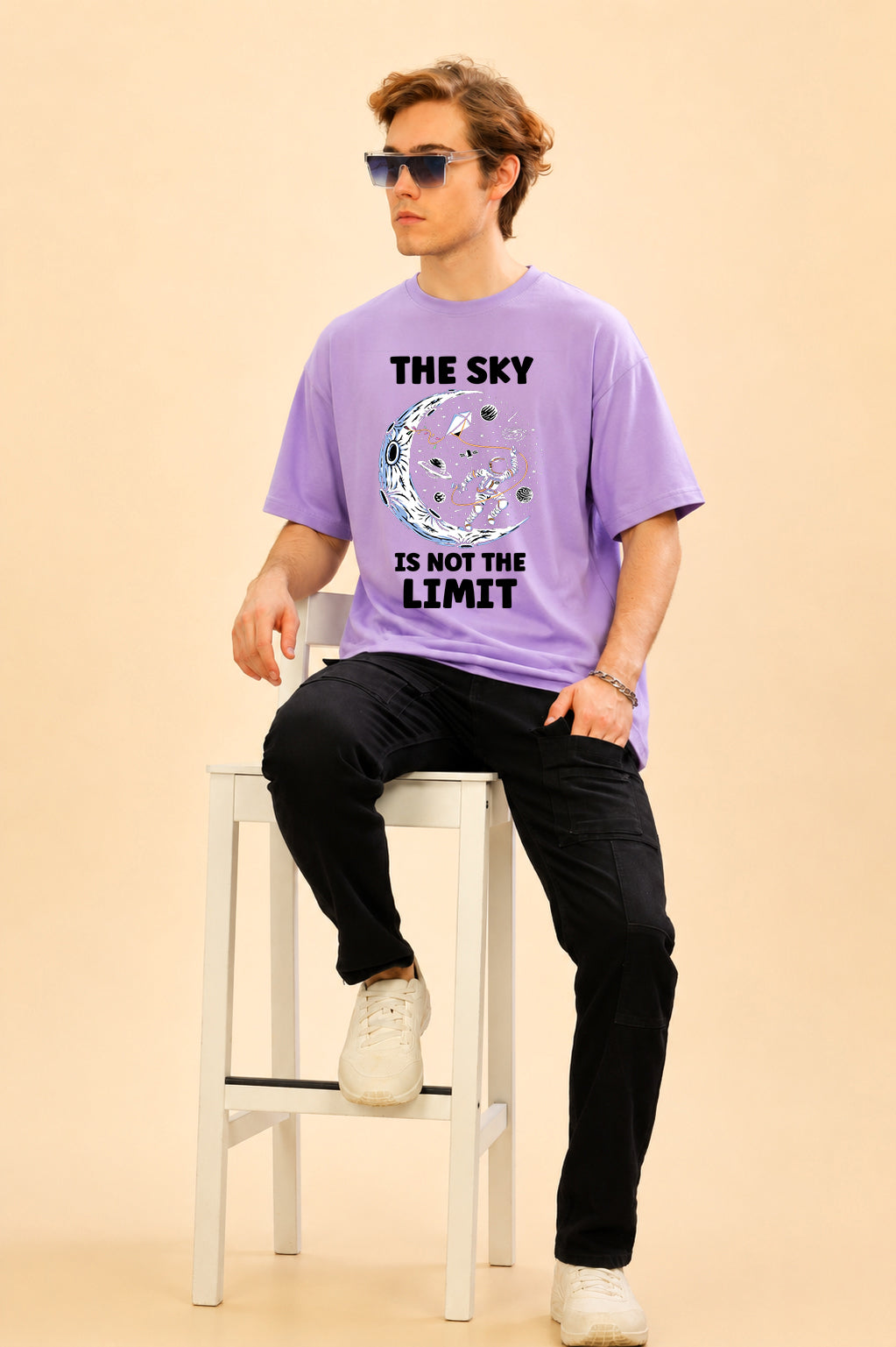 Faltu.co The Sky Is the Limit Men’s Printed Oversized Baggy Fit Rich Soft Cotton Fabric T-shirt