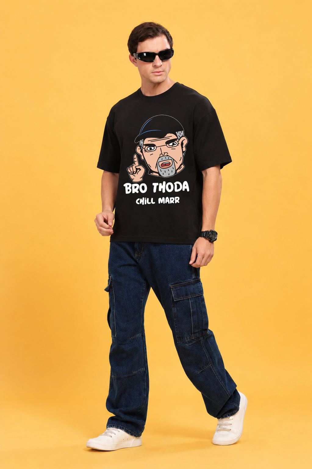 Faltu.co Bro Thoda Chill Kar Men’s Printed Oversized Baggy Fit Rich Soft Cotton Fabric T-shirt