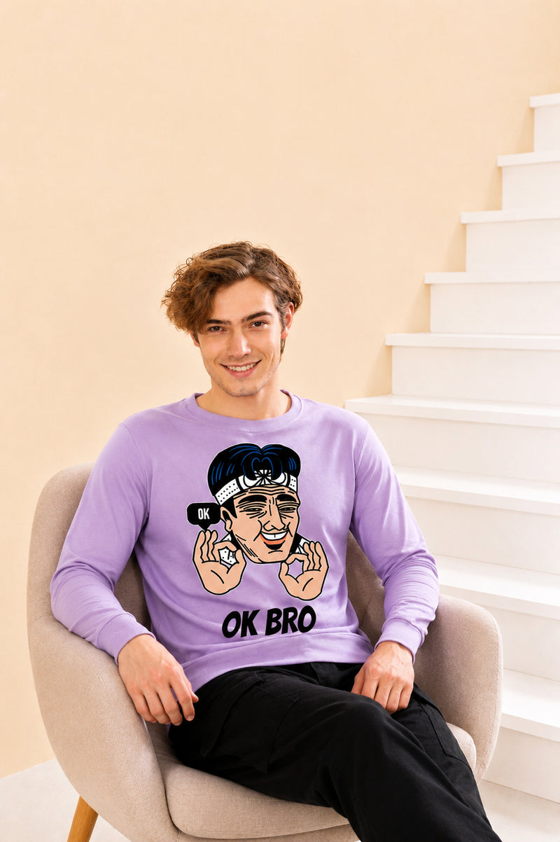 Faltu.co Ok Bro Printed Men’s Full Sleeve Premium Pure Cotton Sweatshirt