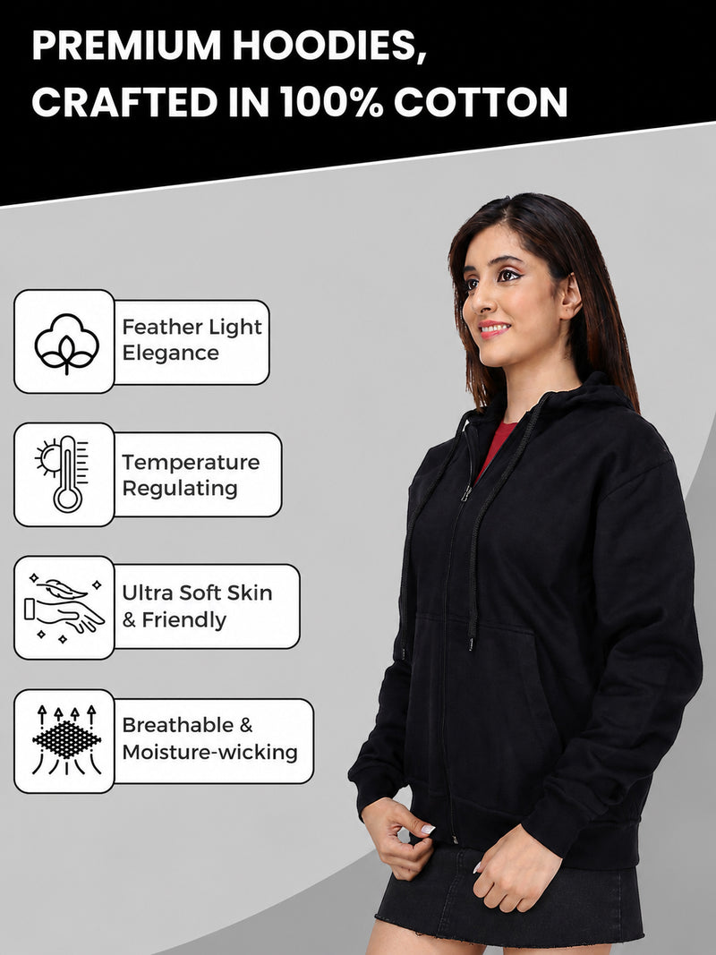 Women’s Black Zipper Hooded Hoodie Stylish & Premium Comfort