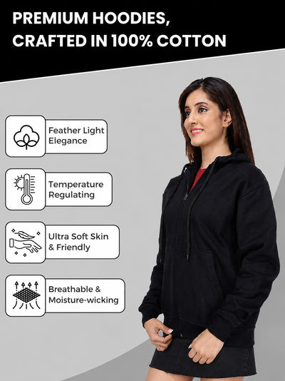 Women’s Black Zipper Hooded Hoodie Stylish & Premium Comfort