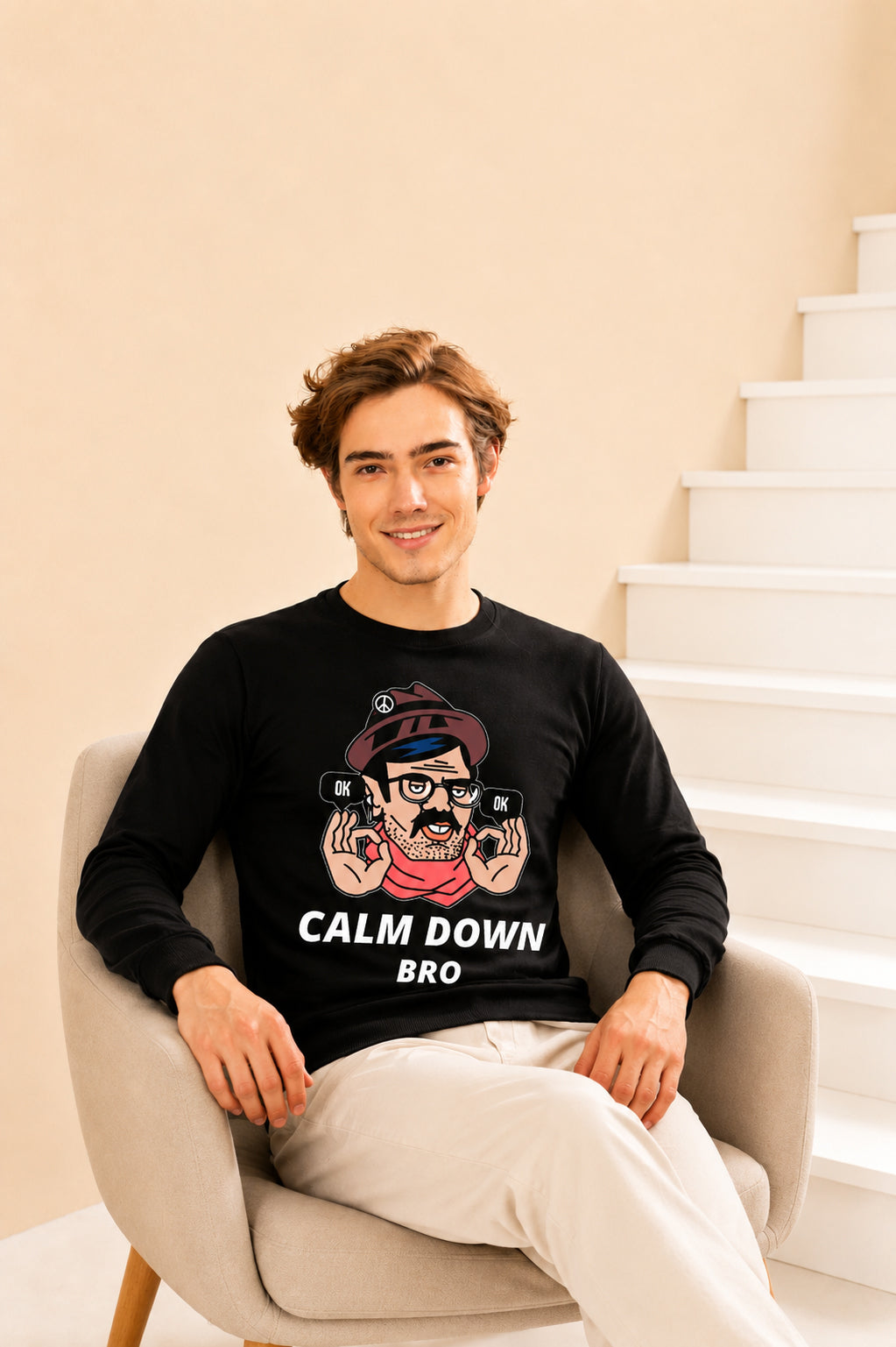 Faltu.co Calm Dawn Bro Printed Men’s Full Sleeve Premium Pure Cotton Sweatshirt