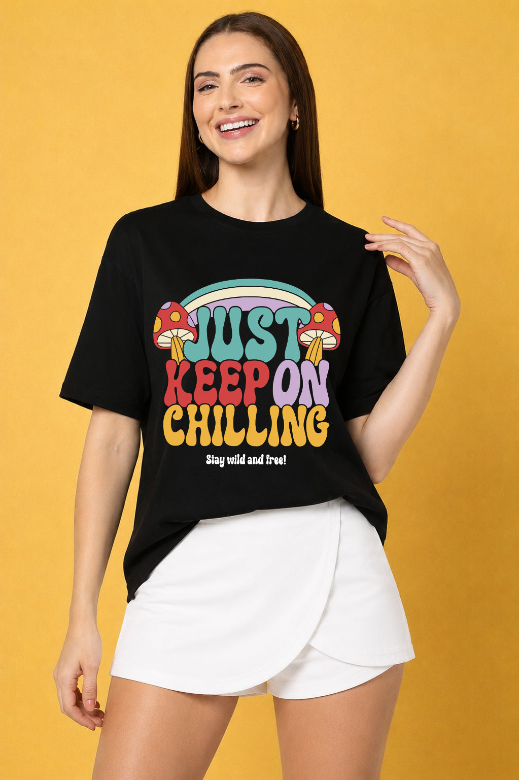 Just Keep On Chilling Printed Oversized Baggy Loose Fit T-Shirt