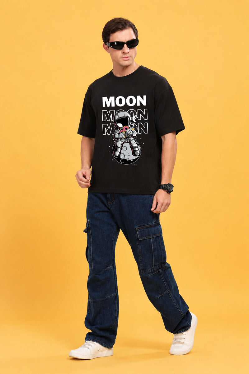 Faltu.co Moon 2 Men’s Printed Oversized Baggy Fit Rich Soft Cotton Fabric T-shirt