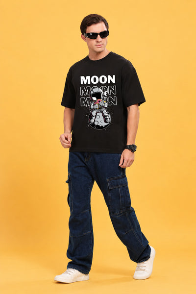 Faltu.co Moon 2 Men’s Printed Oversized Baggy Fit Rich Soft Cotton Fabric T-shirt