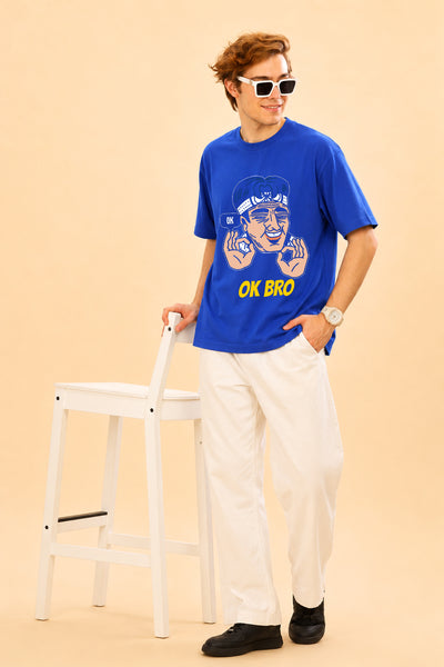 Faltu.co Ok Bro Men’s Printed Oversized Baggy Fit Rich Soft Cotton Fabric T-shirt