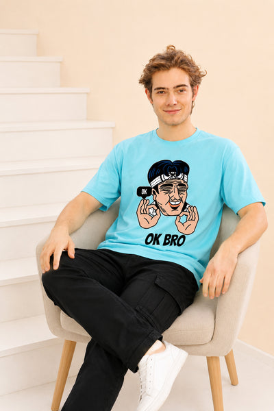 Faltu.co Ok Bro Men’s Printed Oversized Baggy Fit Rich Soft Cotton Fabric T-shirt