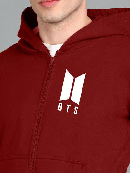 Printed Men Winter Full Sleeve Zipper Hooded Hoodie with 2 Kangaroo Pockets