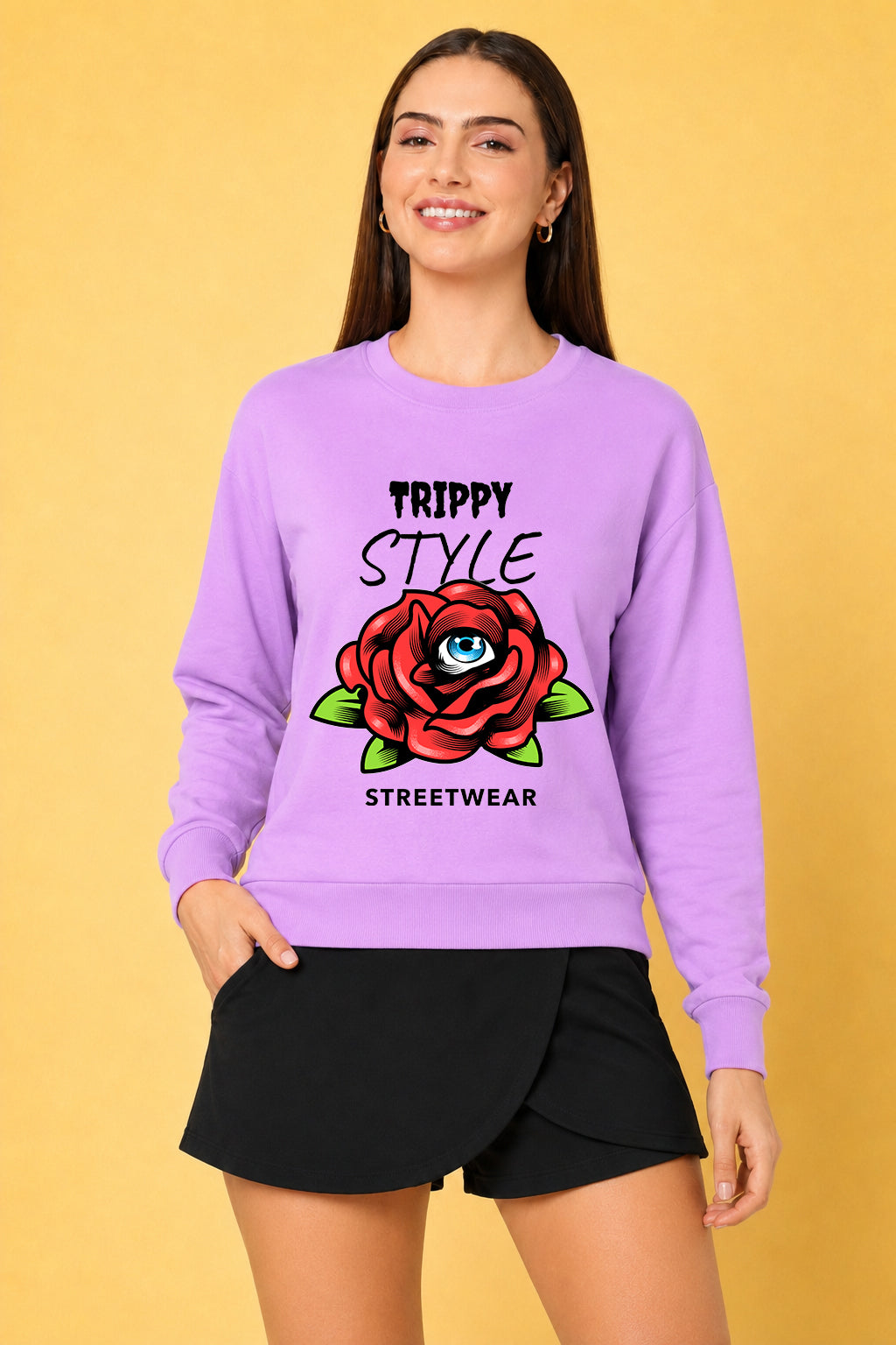 Trippy Style Streetwear Printed Women’s Cozy & Stylish Full Sleeve Pastel Colour Sweatshirt