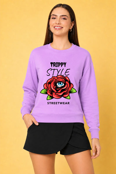 Trippy Style Streetwear Printed Women’s Cozy & Stylish Full Sleeve Pastel Colour Sweatshirt