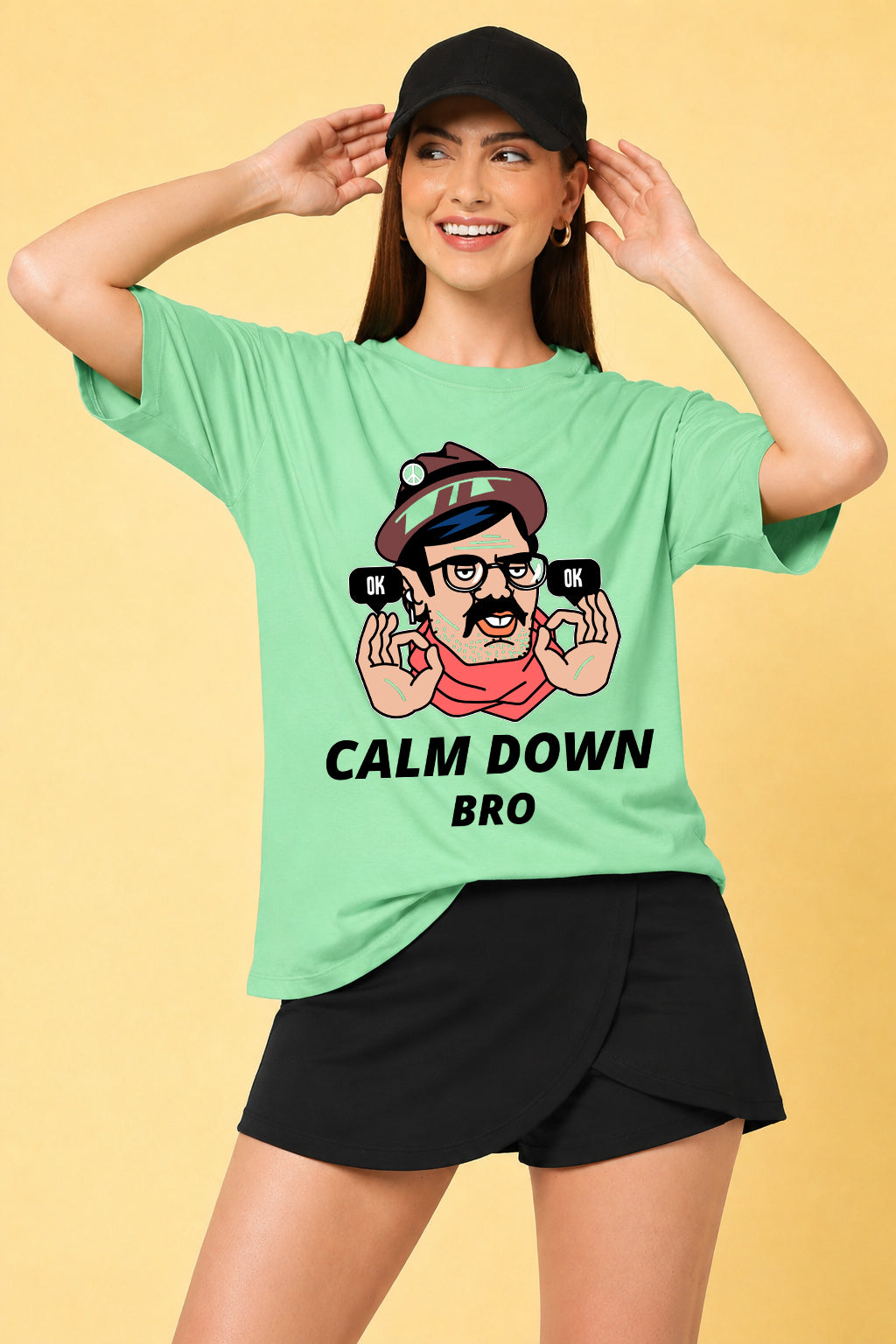 Calm Down Bro Printed Oversized Baggy Loose Fit T-Shirt