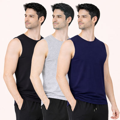 Faltu.co Pack of 3 Multicolour Men Cotton Gym Vest Breathable Sleeveless Sando