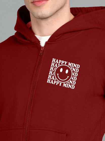 Happy Mind Printed Men Winter Full Sleeve Zipper Hooded Hoodie with 2 Kangaroo Pockets