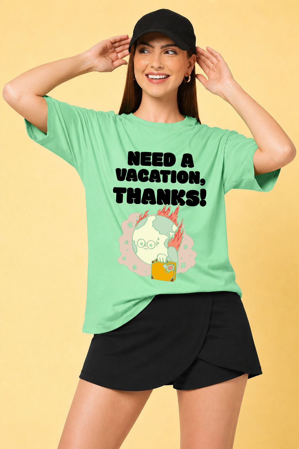 Need A Vacation Thanks Printed Oversized Baggy Loose Fit T-Shirt
