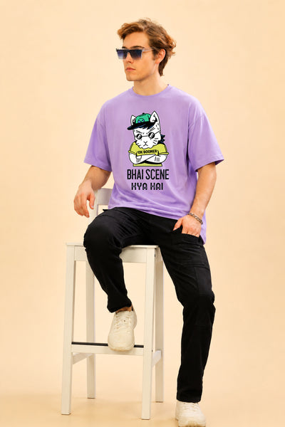 Faltu.co Bhai Scene Kya Hai Men’s Printed Oversized Baggy Fit Rich Soft Cotton Fabric T-shirt