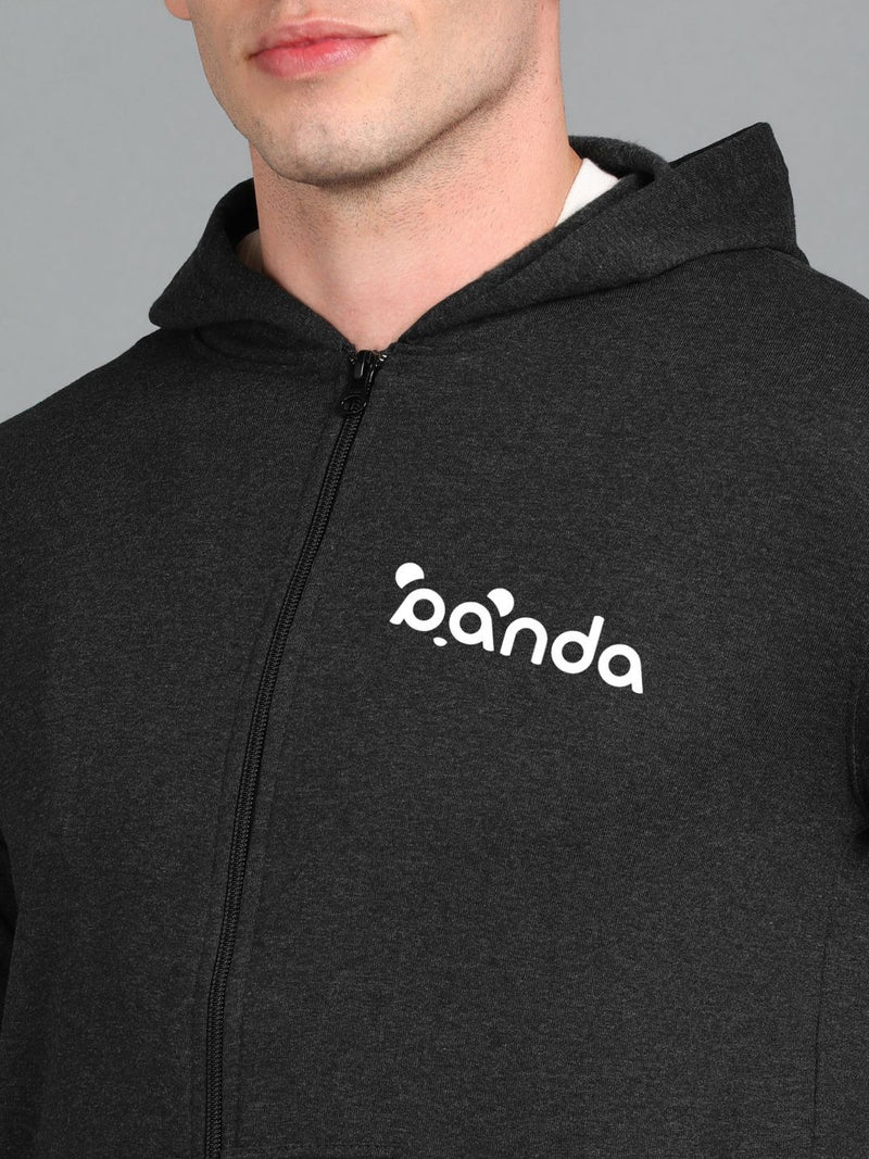 Panda Printed Men Winter Full Sleeve Zipper Hooded Hoodie with 2 Kangaroo Pockets