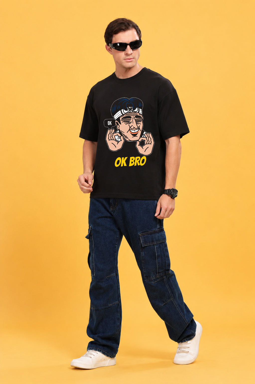 Faltu.co Ok Bro Men’s Printed Oversized Baggy Fit Rich Soft Cotton Fabric T-shirt