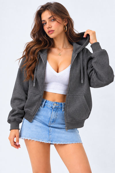 Women’s Plain Zipper Hooded Hoodie Stylish & Comfortable