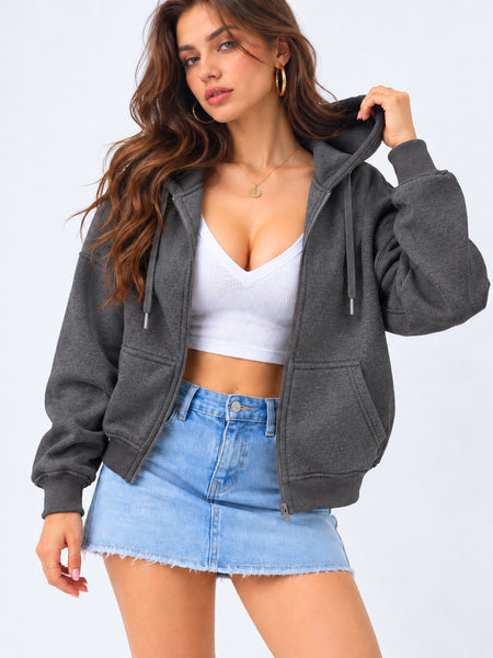 Women’s Plain Zipper Hooded Hoodie Stylish & Comfortable