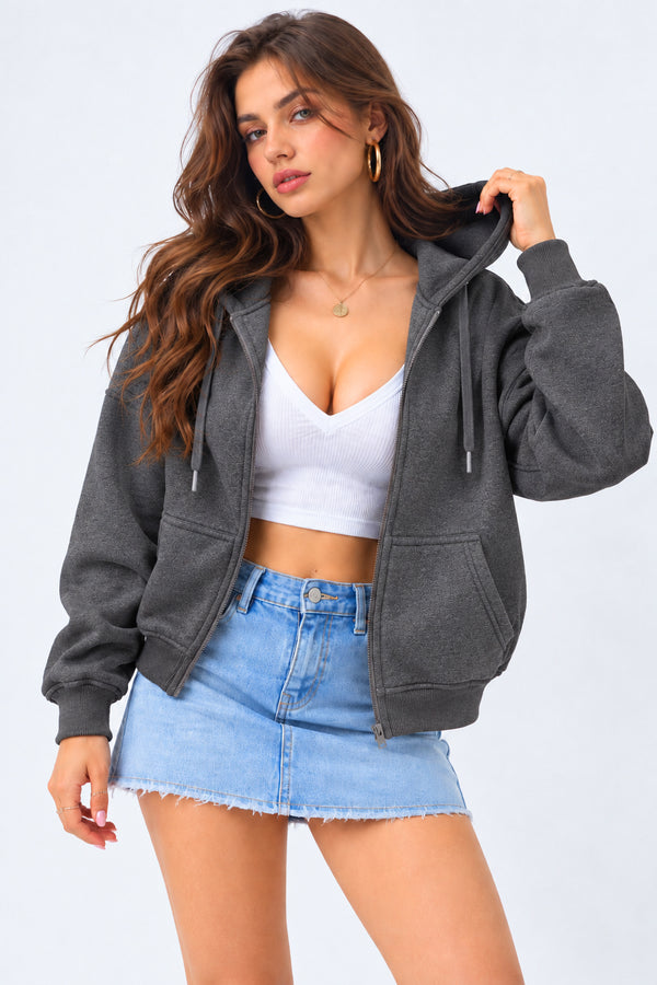 Women’s Plain Zipper Hooded Hoodie Stylish & Comfortable