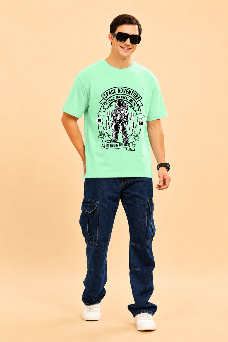 Faltu.co Space Adventure Men’s Printed Oversized Baggy Fit Rich Soft Cotton Fabric T-shirt