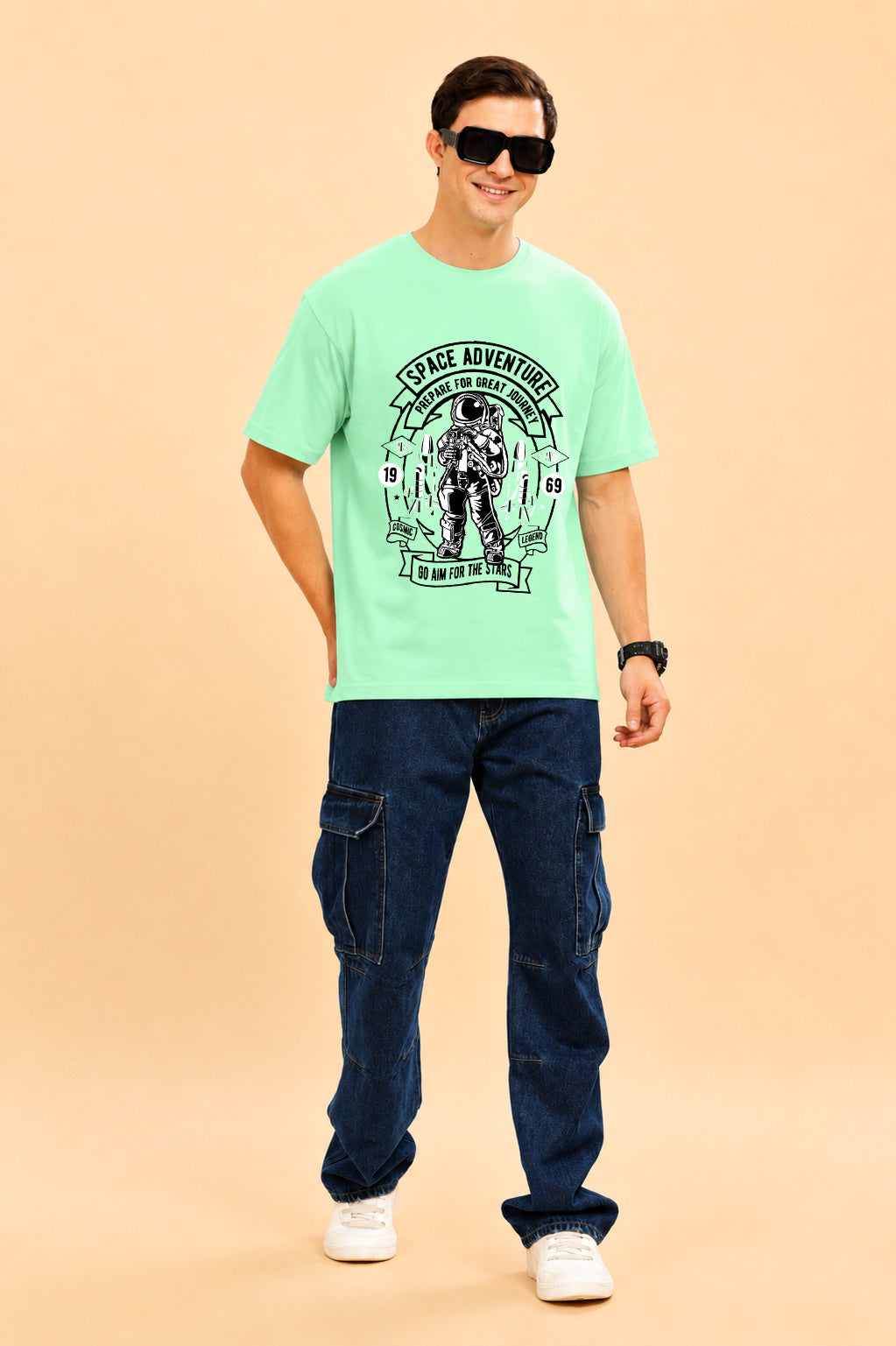 Faltu.co Space Adventure Men’s Printed Oversized Baggy Fit Rich Soft Cotton Fabric T-shirt