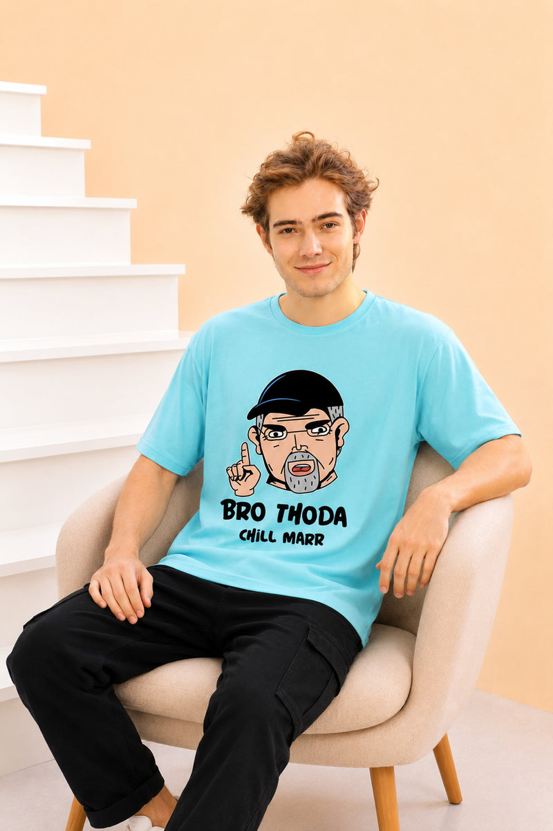 Faltu.co Bro Thoda Chill Kar Men’s Printed Oversized Baggy Fit Rich Soft Cotton Fabric T-shirt