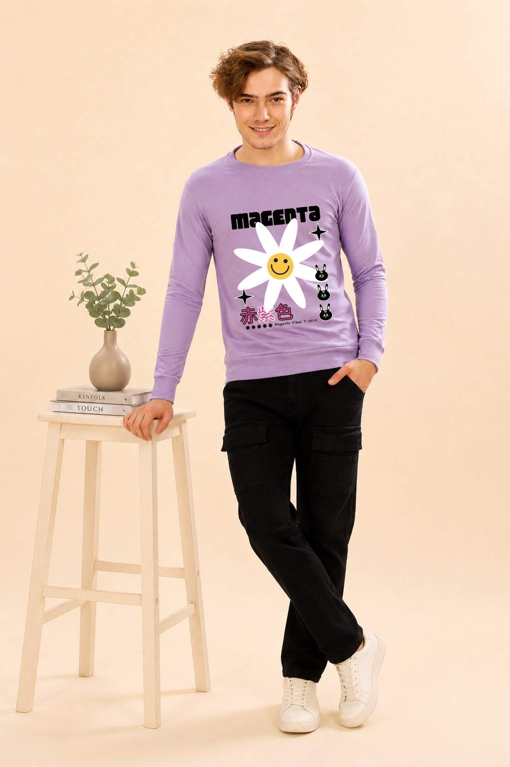 Magenta Printed Men’s Full Sleeve Premium Pure Cotton Sweatshirt